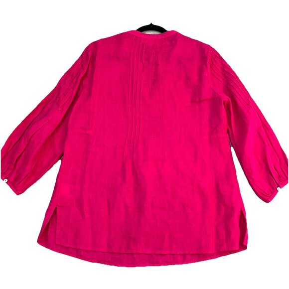 Charter Club Women's Linen Pleated Tunic Top Size Medium Embellished Pink Tutu - Picture 3 of 8